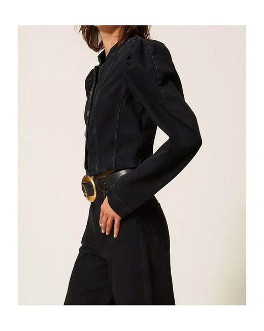 Twinset Black Single-Breasted Denim Jacket