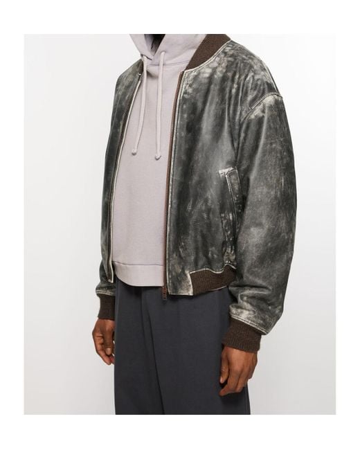 Acne Gray Logo Embossed Faded Leather Jacket for men