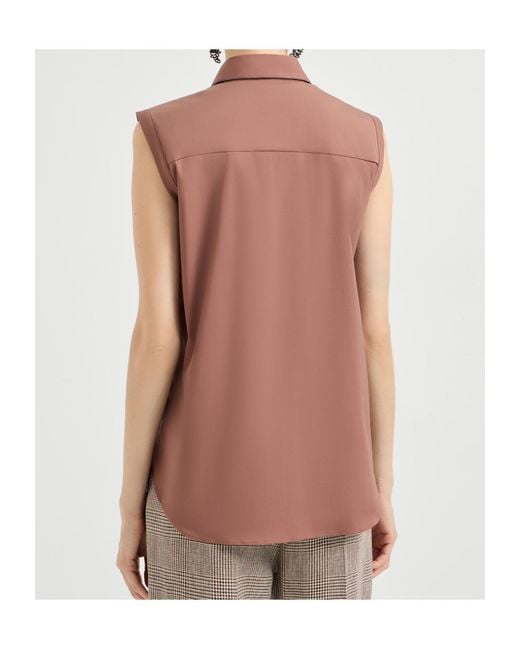 Brunello Cucinelli Brown Sleeveless Curved Hem Shirt