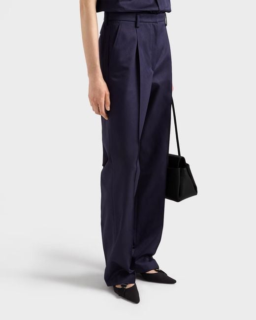 Prada Blue Pleated Straight-Leg Pants