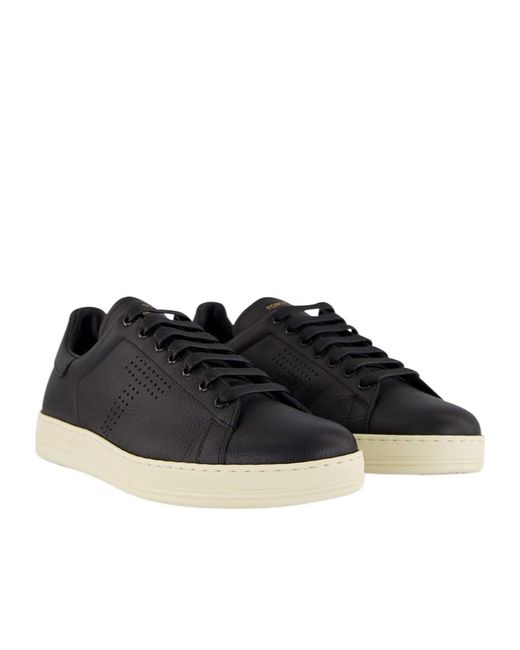 Tom Ford Black Warwick Leather Low-Top Sneakers for men