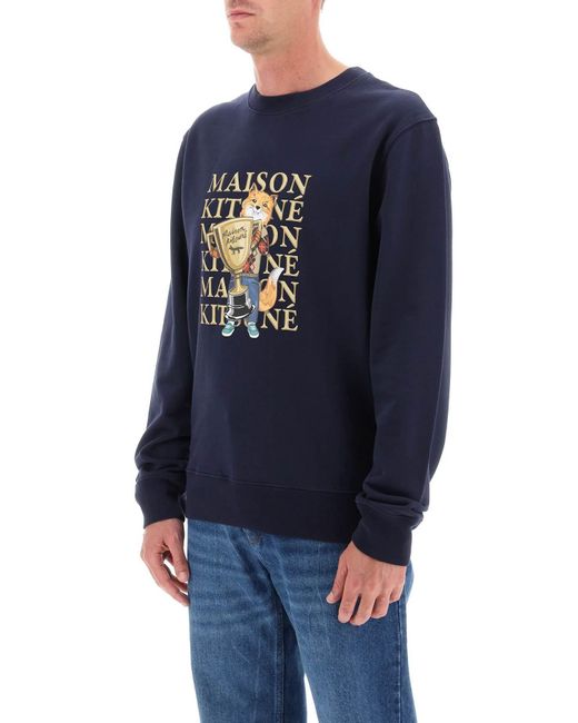 Maison Kitsuné Blue Maison Kitsuné Fox Champion Printed Crewneck Sweatshirt for men