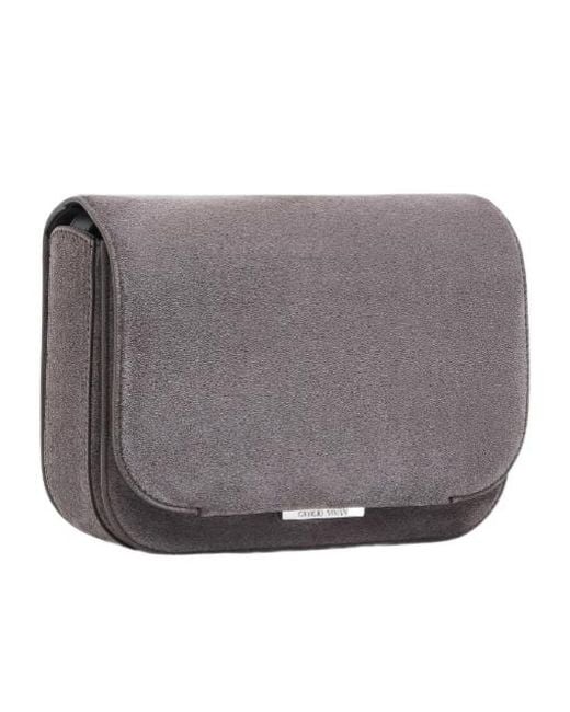 Giorgio Armani Gray Suede Bag With Flap And Adjustable Strap