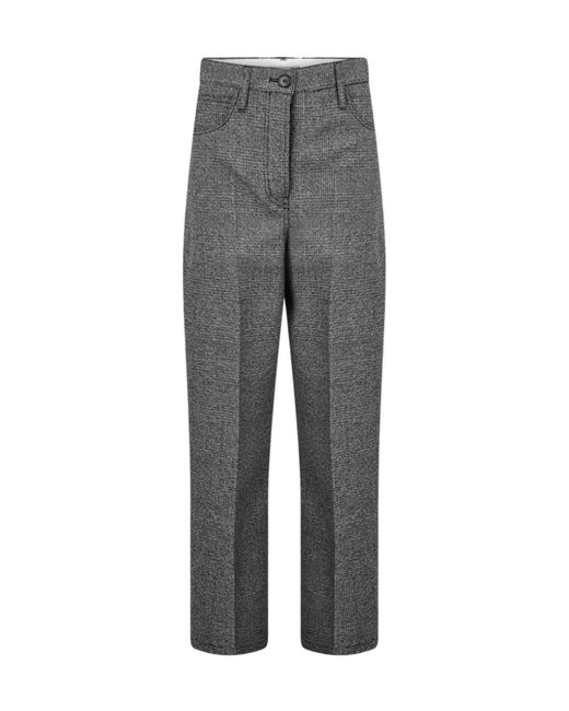 Prada Gray Checked Wide-Leg Casual Pants