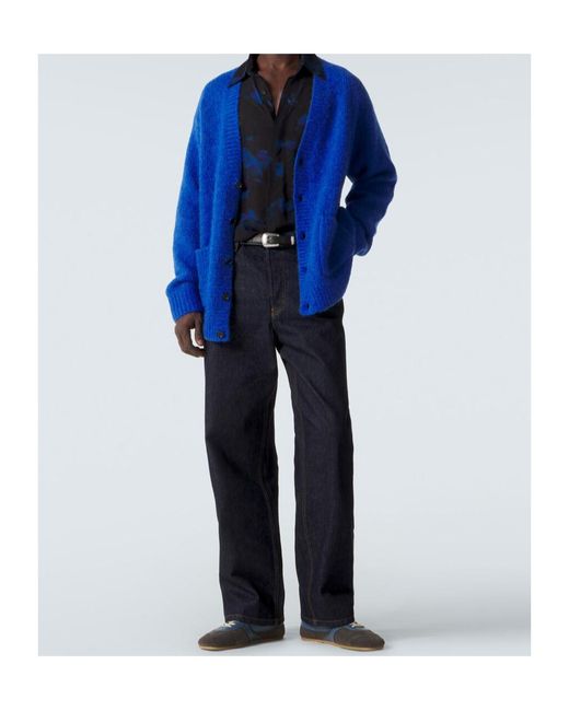 Dries Van Noten Blue Leather-Trimmed Suede Sneakers for men