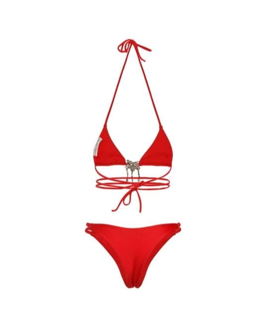 Alessandra Rich Red Strap-Trimmed Bikini