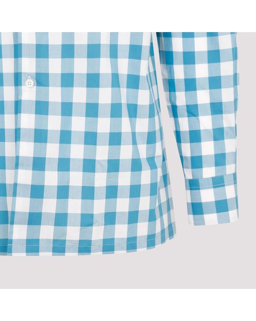 Prada Blue Plaid Long-Sleeved Shirt for men