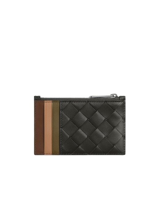 Bottega Veneta Black Intrecciato Zipped Card Case for men