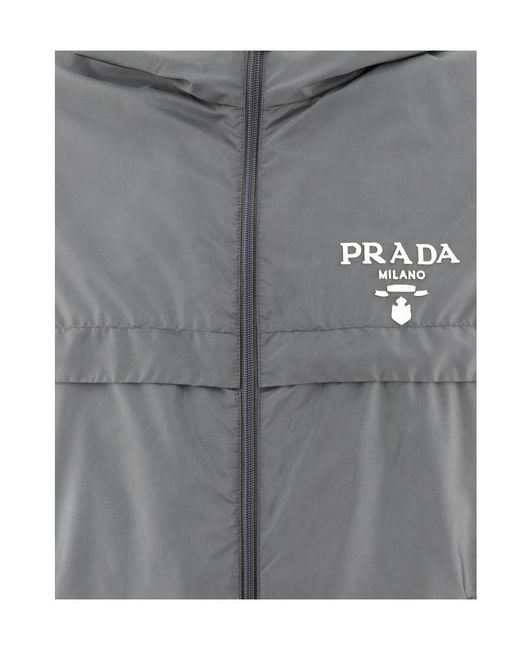 Prada Gray Re-Nylon Logo-Print Blouson Jacket for men