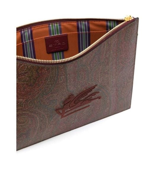 Etro Brown Paisley-Print Canvas Clutch Bag
