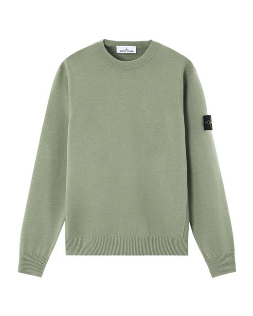 Stone Island Green Crewneck Jumper With Reverse Stitch Details for men