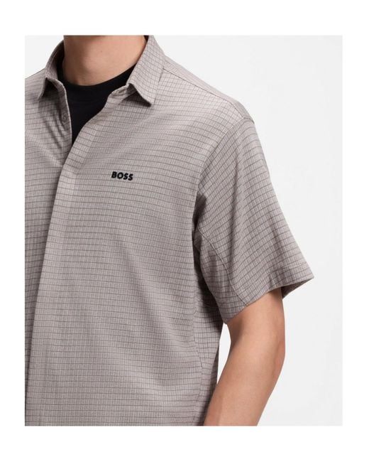 Boss Gray Regular-Fit Cotton Shirt With Performance Features for men