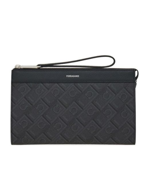 Ferragamo Black Ferragamo Monogram Printed Zipped Wristlet Bag for men