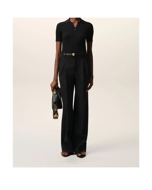 AMI Black Low-Rise Pleated Wide-Leg Wool Trousers