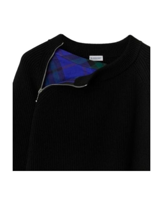 Burberry Black Zip-Detailed Crewneck Knitted Jumper for men
