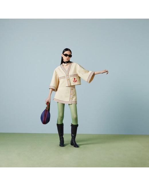 Gucci Natural Anchor Embroidered Patch Detail Gauze Shirt
