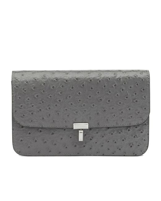 Totême Gray T-Lock Ostrich-Effect Crossbody Bag