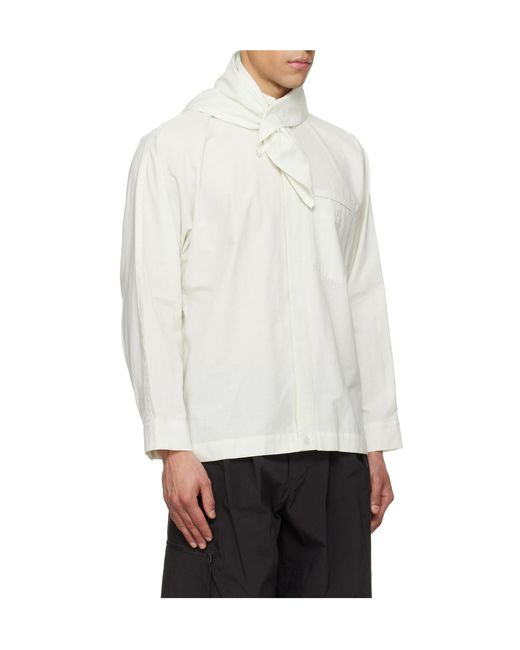 Homme Plissé Issey Miyake White Long-Sleeve Scarf Shirt for men