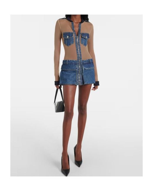 Coperni Blue Hallucination Sheer And Denim Mini Dress
