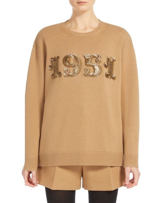 Max Mara Natural Plata Logo Embellished Crewneck Jumper