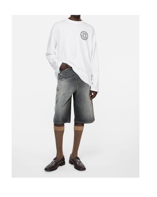 Acne White Logo Detailed Crewneck T-Shirt for men