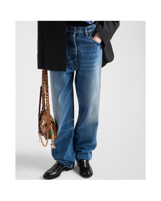 Prada Blue Logo Patch Wide-Leg Jeans