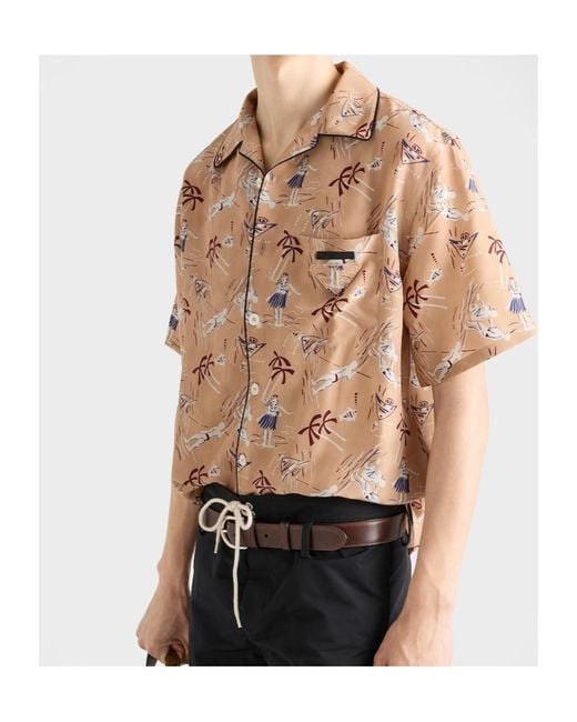 Prada Natural Pattern-Printed Short-Sleeved Shirt for men