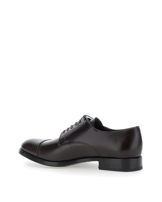 Lidfort Black Antick Cap-Toe Derby Shoes for men