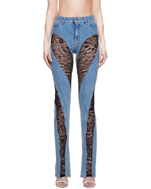 Mugler Blue Lace-Panel Skinny Jeans
