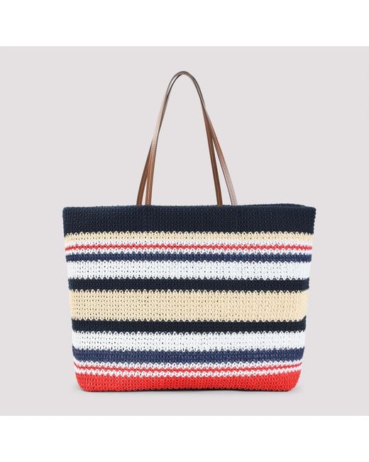 Miu Miu Blue Raffia-Effect Woven Tote Bag