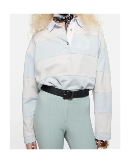 Acne White Striped Polo Sweatshirt