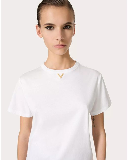 Valentino White Vlogo Plaque Crewneck T-Shirt