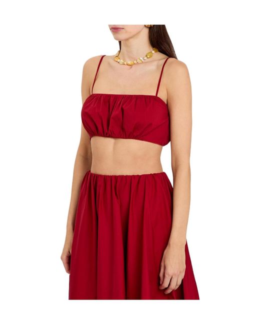Staud Red Elastic Cotton Square-Neck Top