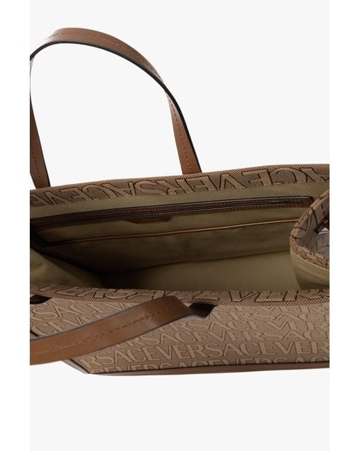 Versace Brown Logo-Jacquard Top Handle Bag for men