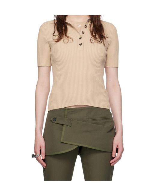 Courreges Natural Courrèges Iconic Rib Knit Polo Shirt