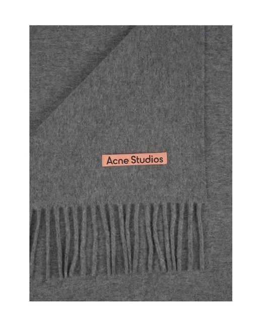 Acne Gray Logo Patch Fringed-Edge Scarf for men