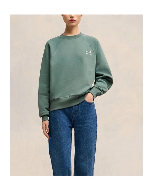 AMI Green Logo Printed Crewneck Sweatshirt for men