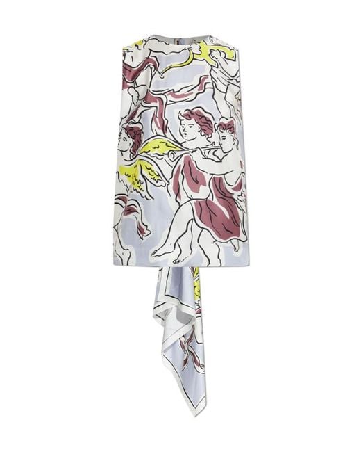 Tory Burch White Printed Silk Cape Top