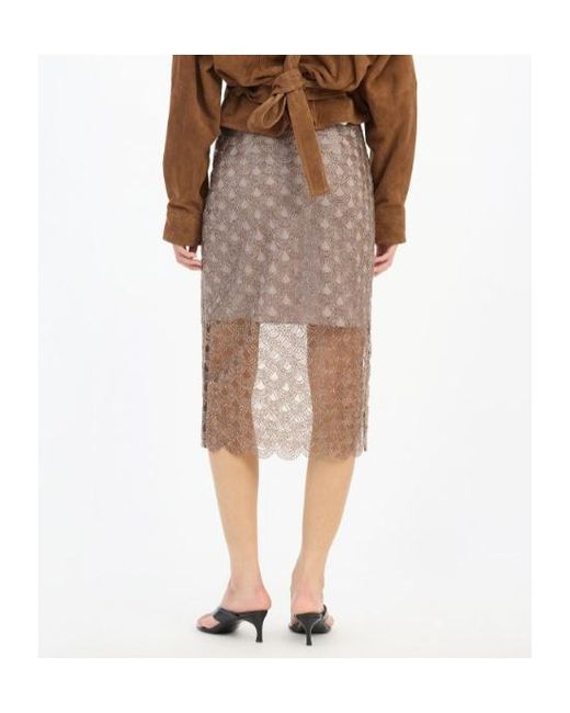 ROTATE BIRGER CHRISTENSEN Brown Scalloped Lace Midi Skirt