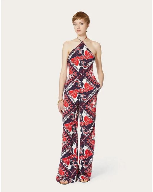 Valentino Red Archive Manifesto Bandana Printed Wide Leg Jumpsuit