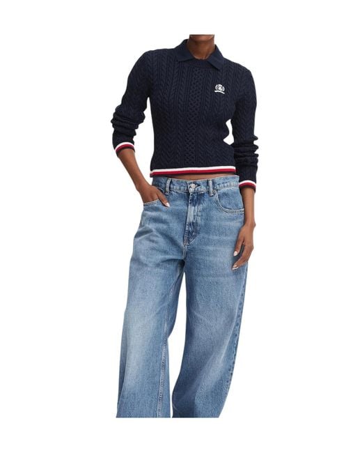 Tommy Hilfiger Blue Crew-Neck Knit Top