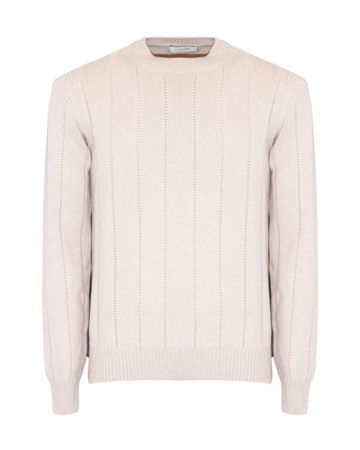 Cruciani Pink Ribbed Crew Neck Knitted Sweater for men