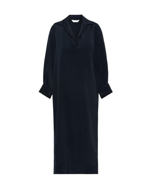 Max Mara Blue Silk Crepe De Chine Polo Dress