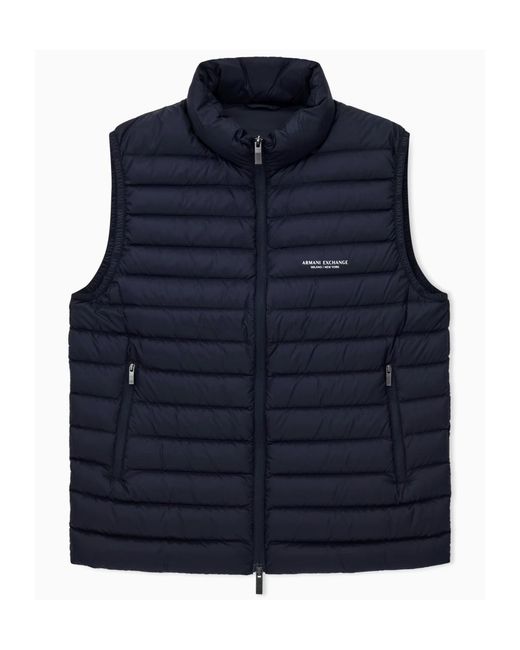 ARMANI EXCHANGE Blue Full Zip Sleeveless Down Jacket for men