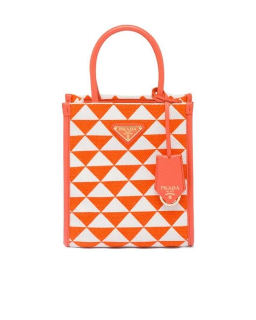 VIP.PRADA Symbole Mini Jacquard Tote Bag 関税送料込 Prada Logo Detailed Monogram Tote Bag in Orange | Lyst