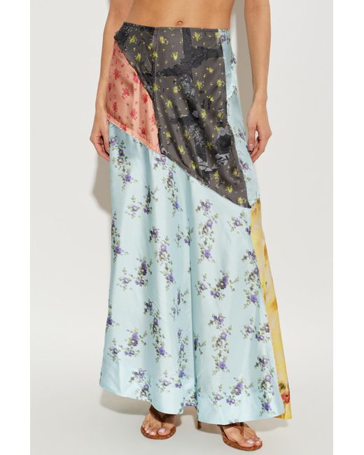 Ganni Blue Patchwork Floral-Print Skirt