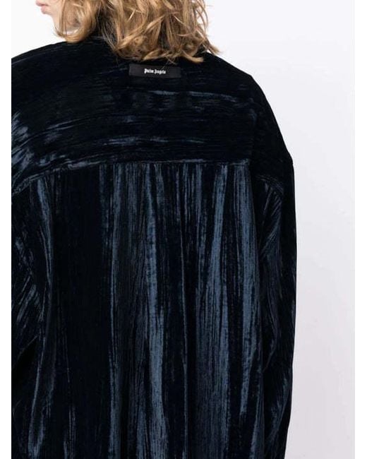 Palm Angels Blue Velvet Crinkled Shirt