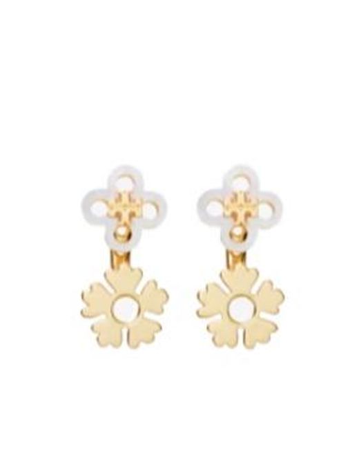 Tory Burch Metallic Double-T Flower Earrings