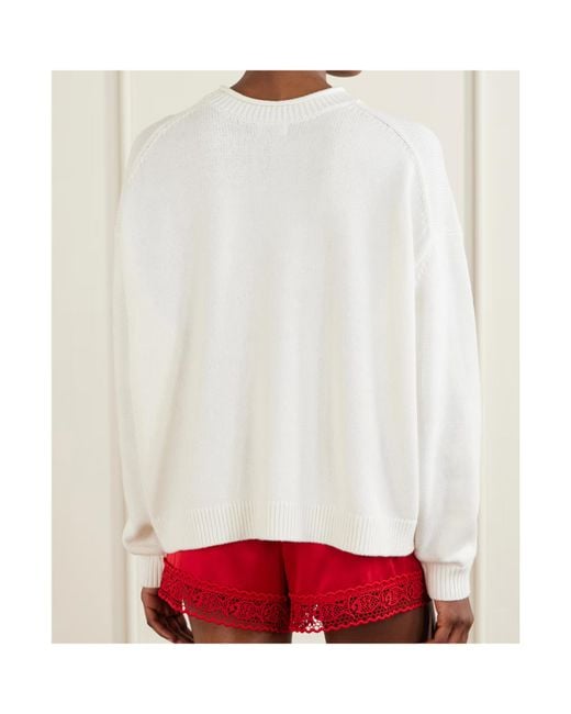 Staud White Giada Logo Embroidered Sweater