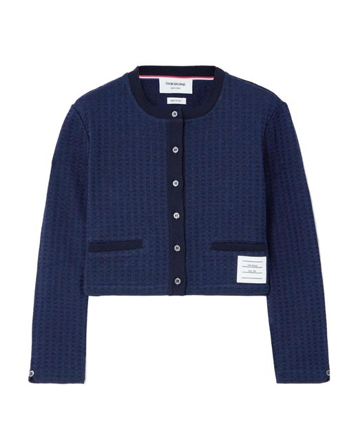 Thom Browne Blue Signature 4-Bar Cropped Cardigan